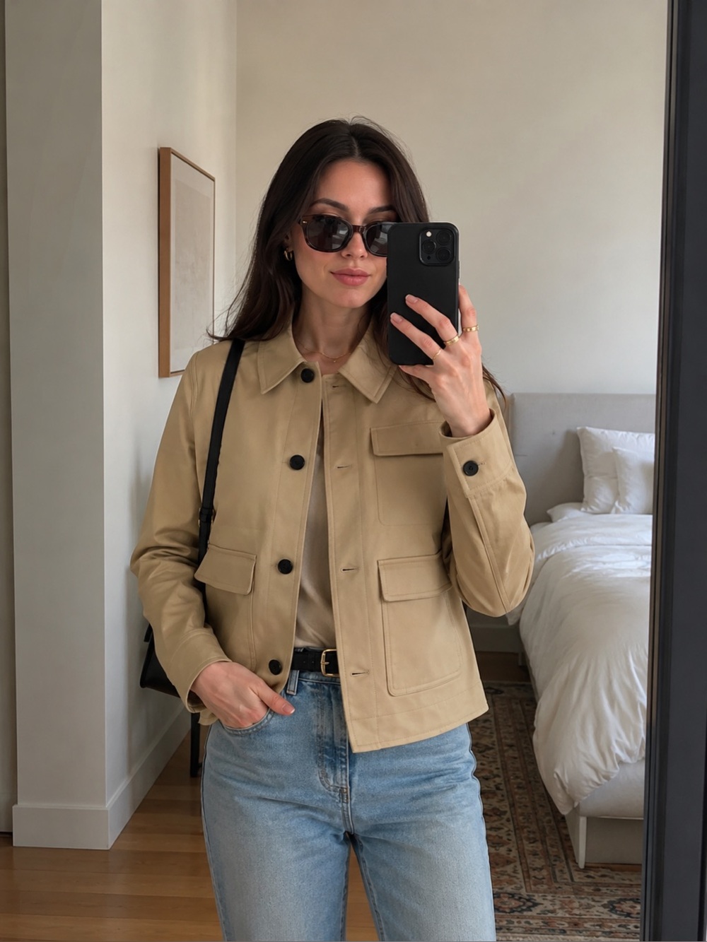 Theory Tan Utility Jacket with Black Buttons - Women